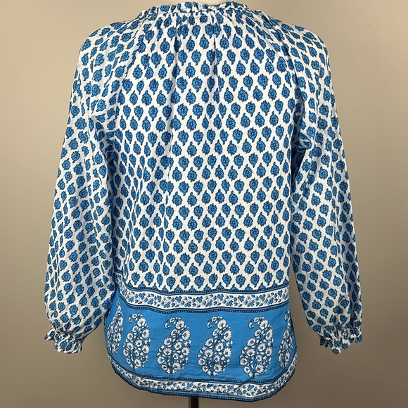J Crew Factory Cotton Blue Paisley Artist Peasant Top Sz XS Lightweight Vacation - Picture 6 of 15